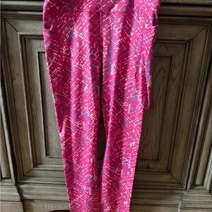 Pink Patterned Active Leggings with Side Pockets Size 10/12